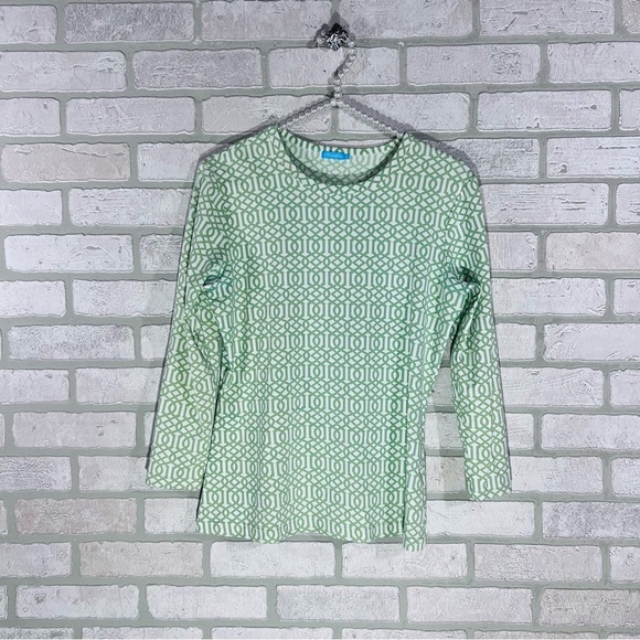 J. McLaughlin Signature Catalina Cloth Green Geo Print Top Size S - Picture 2 of 6